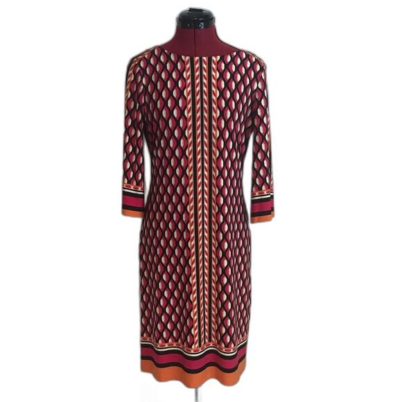 Calvin Klein Geometric Stretch Sheath Dress Women Size 4 3/4 Sleeve Knee Length - Picture 1 of 9